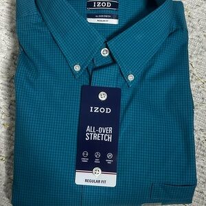 Izod Men’s Teal Micro-Check Button-Down Shirt